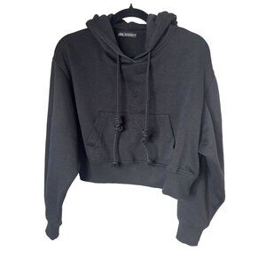 2/$30 ZARA Medium Womens Black Crop Hoodie Drawstring & Kangaroo Pocket